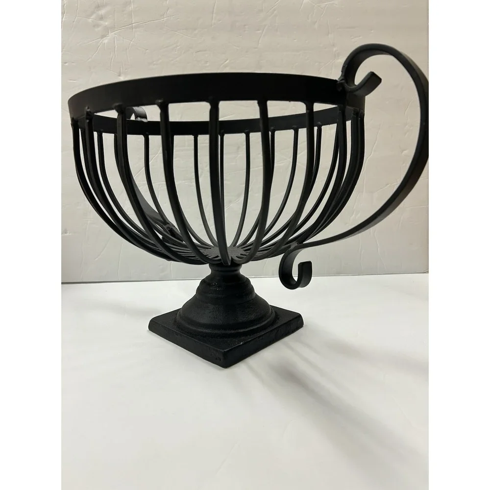 Vintage Wrought Iron Urn Planter Plant Stand Holder Basket Scroll Footed 16